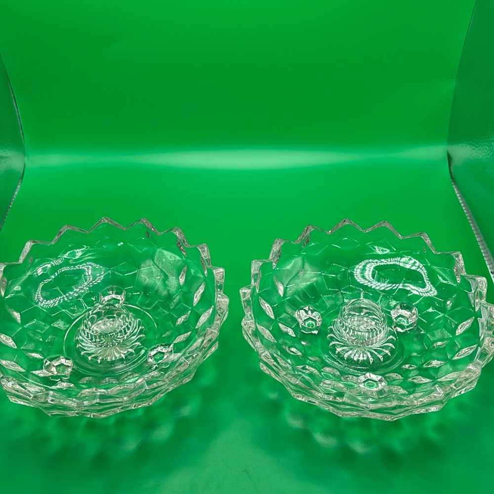 Vintage Colony Whitehall clear crystal glass footed bowl candle holder set of 2